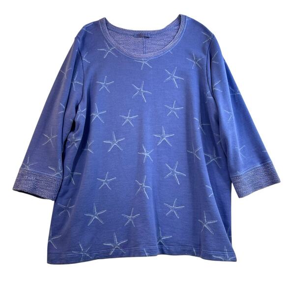 Fresh Produce Plus 2X Sea Star Sunset Sweatshirt French Terry Starfish Print - Picture 2 of 12